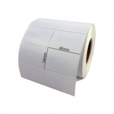 Giấy thường in tem, mã vạch khổ 46x34mm, 2 tem/ hàng, cuộn 50m